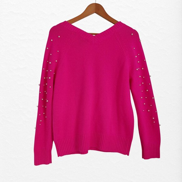 Charter Club Pink Cashmere Sweater Double V-Neck Pearl Embellished Feminine - Picture 9 of 10